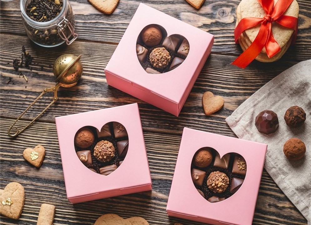 Caja cuadrada rosa con visor