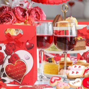 Bolsa de regalo roja con rosas y moño