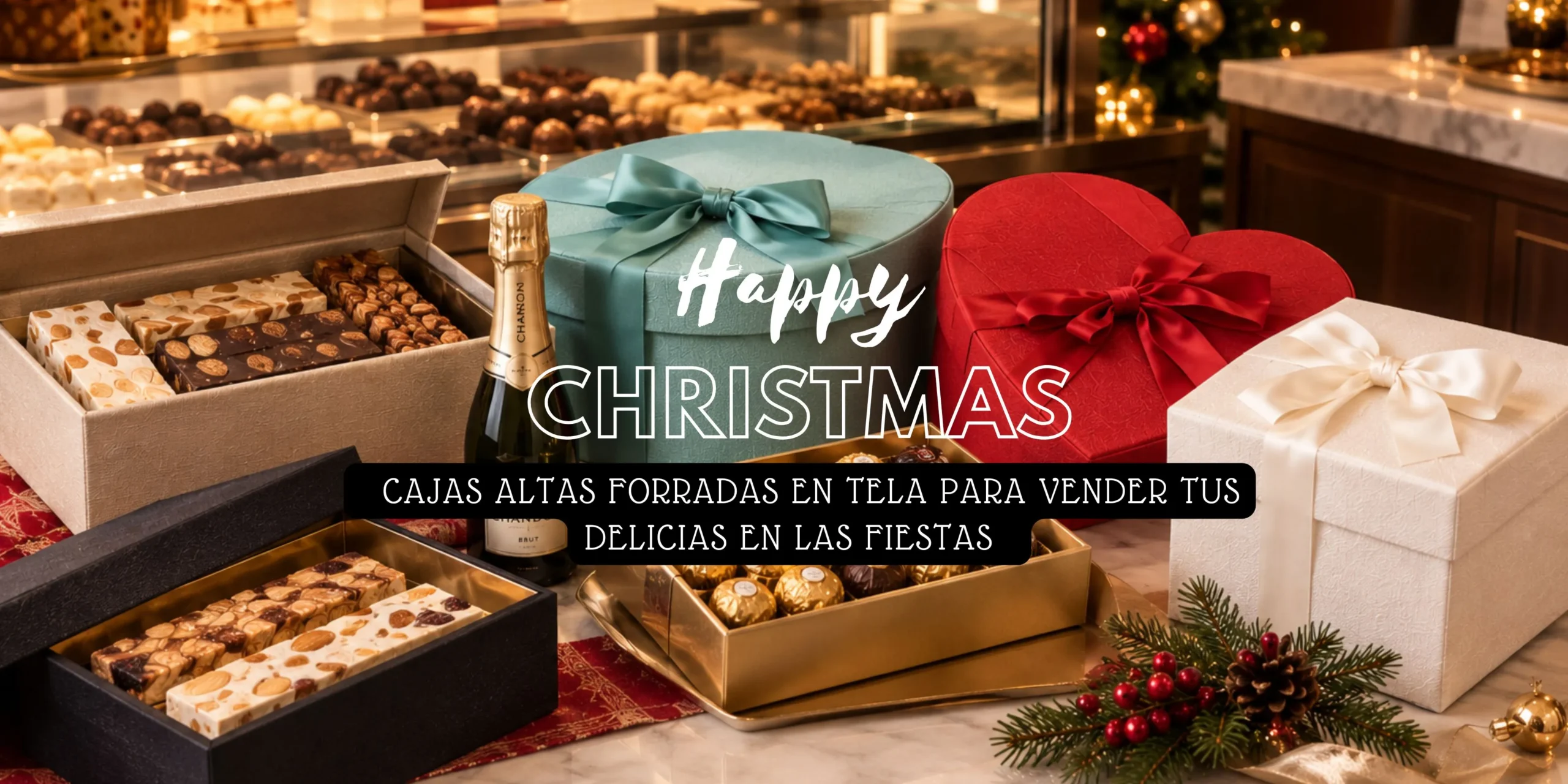 Cajas altas fotrradas en tela para navidad regalos navideños